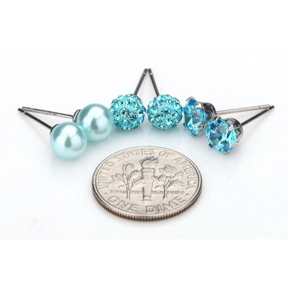 Set of 3 blue earrings - Picture 2 of 7